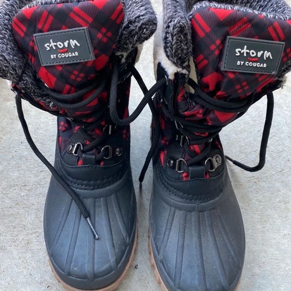 Winter Snow Boots Storm by Cougar Creek Plaid Faux Fur Lined US 7 M
